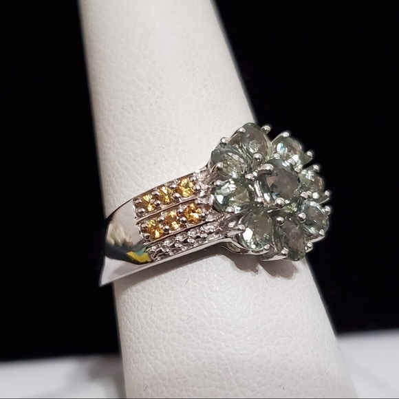 Prasiolite & Yellow Topaz 925 Sterling Silver Ring Size 8 - Picture 11 of 16